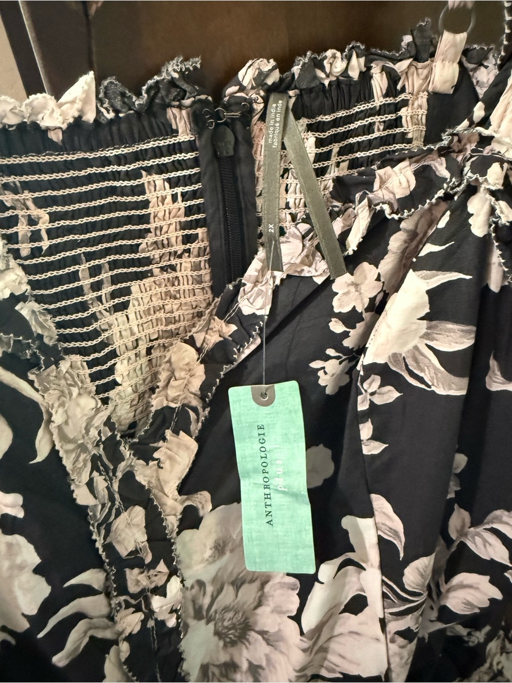 Anthropologie Black and Cream Floral Midi Dress - Picture 13 of 16